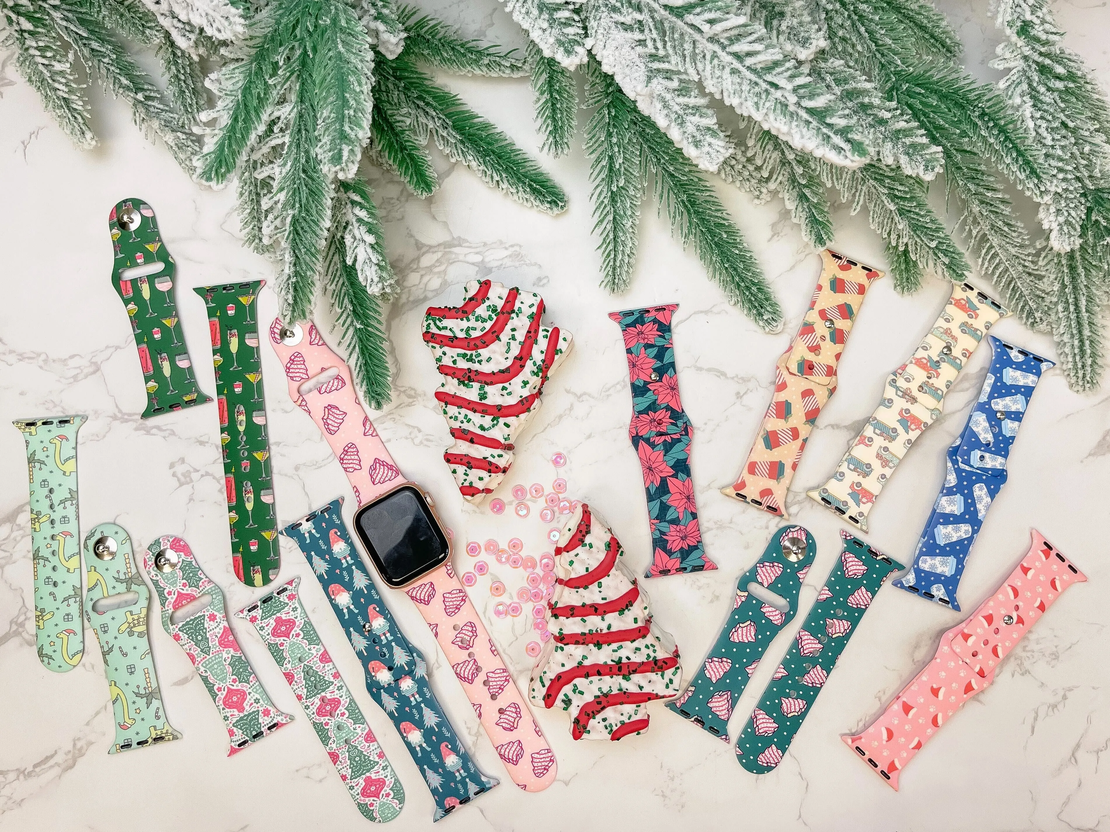 Poinsettia Printed Silicone Smart Watch Band