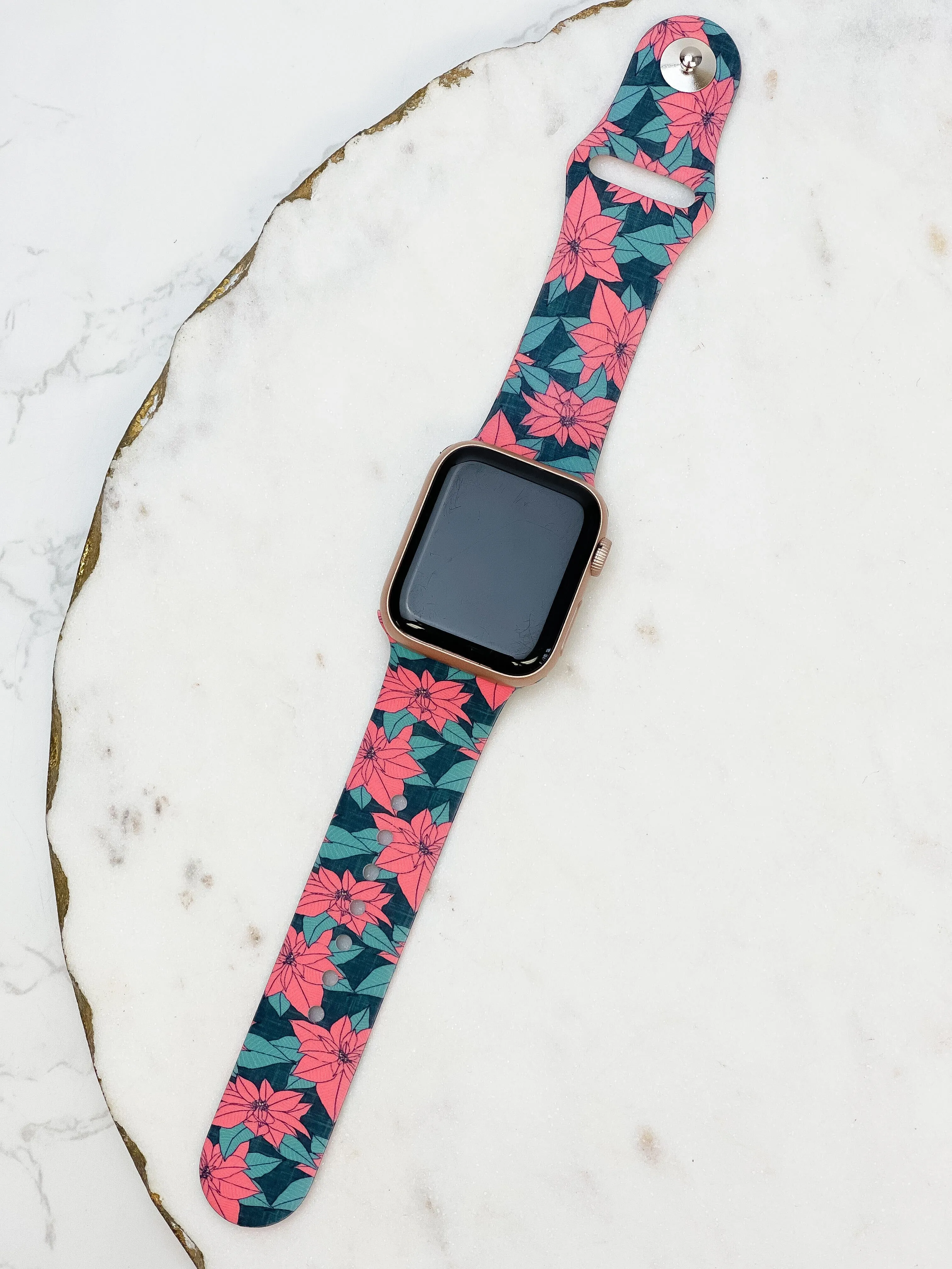 Poinsettia Printed Silicone Smart Watch Band