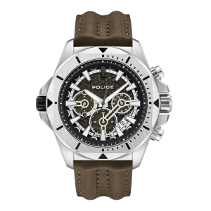 Police Electrical Gents Green Dial Brown Leather Strap Watch