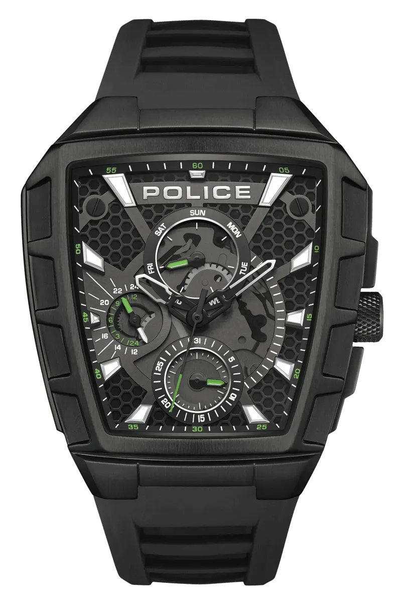 Police Tough Gear Gents Black Dial Black Silicone Starp Watch