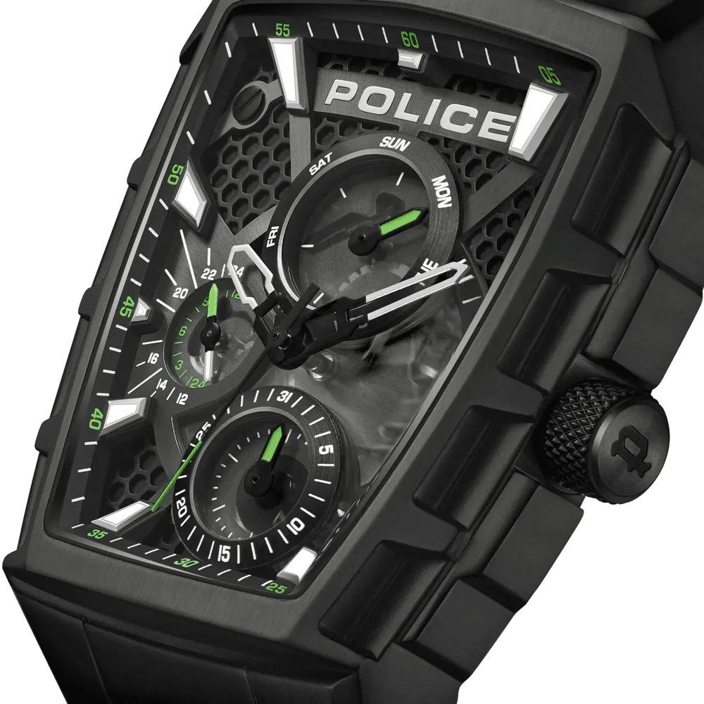 Police Tough Gear Gents Black Dial Black Silicone Starp Watch