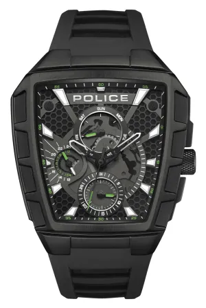 Police Tough Gear Gents Black Dial Black Silicone Starp Watch