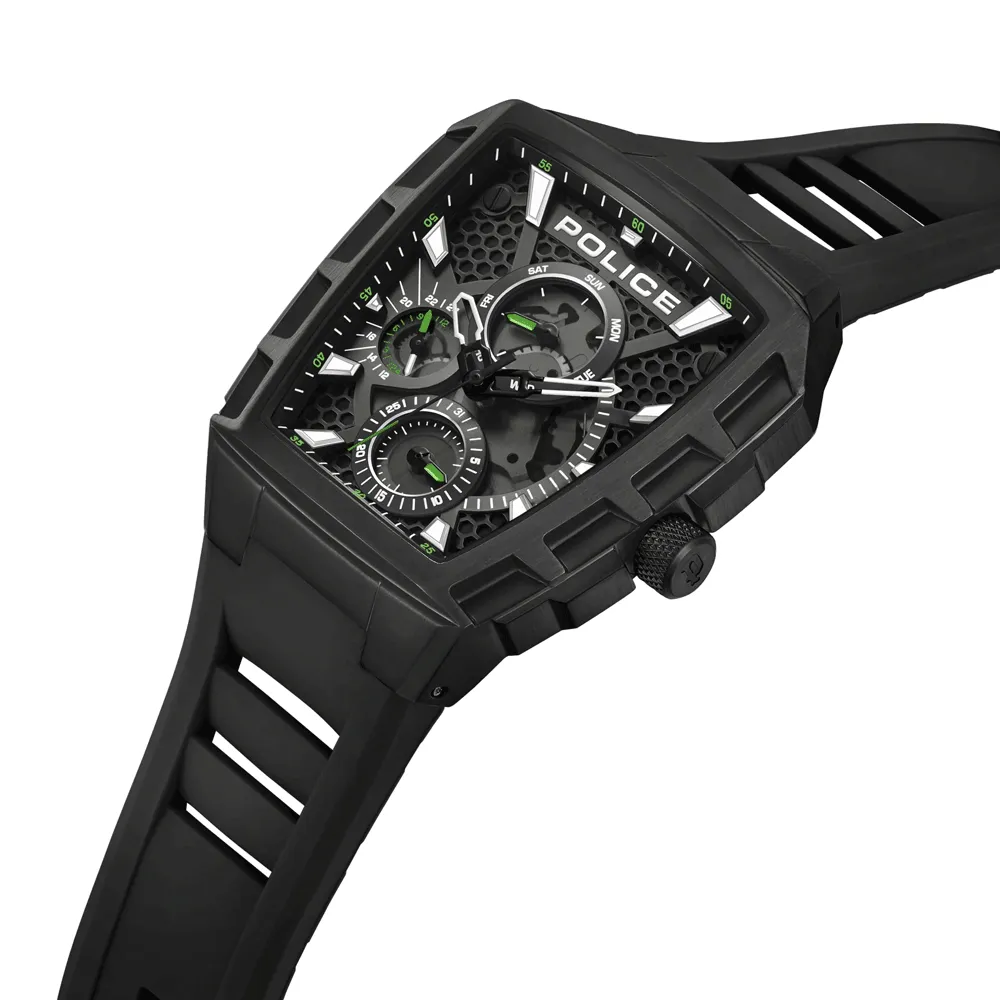 Police Tough Gear Gents Black Dial Black Silicone Starp Watch