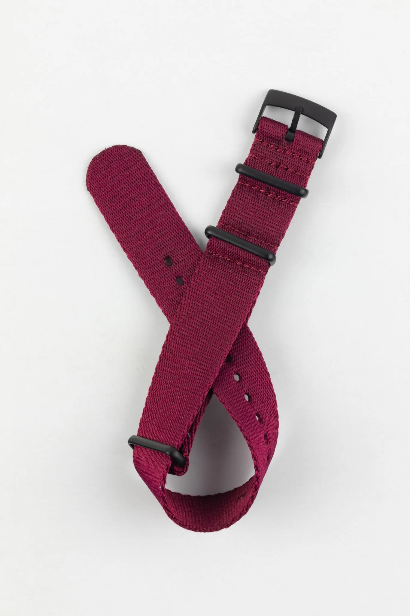 Premium Nylon Watch Strap in BURGUNDY with Black PVD Hardware