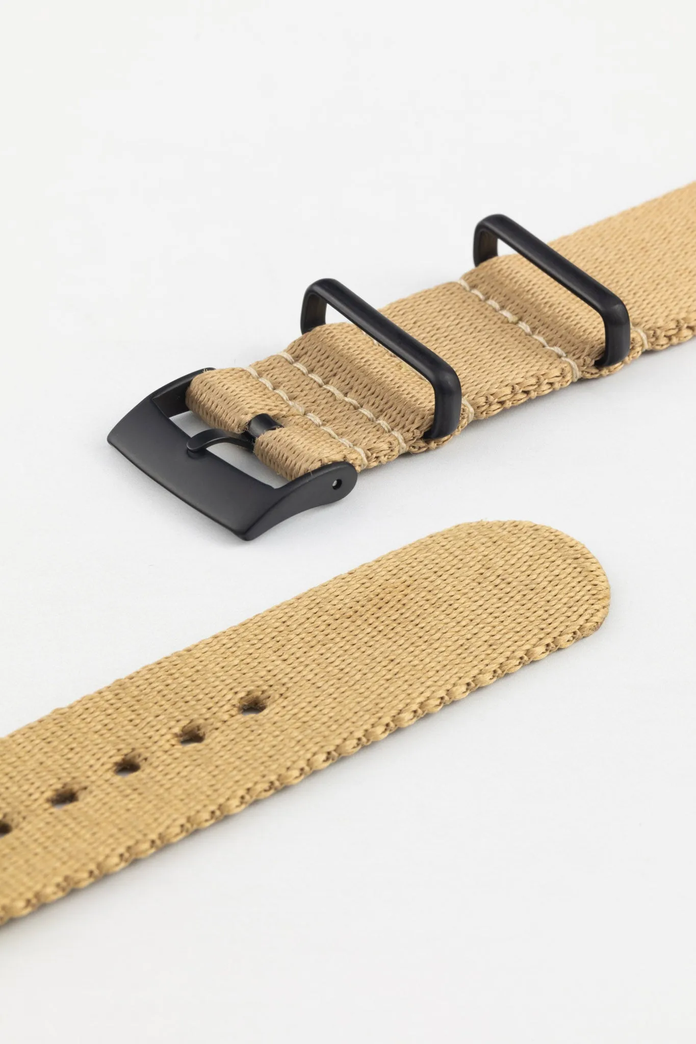 Premium Nylon Watch Strap in SAND with Black PVD Hardware