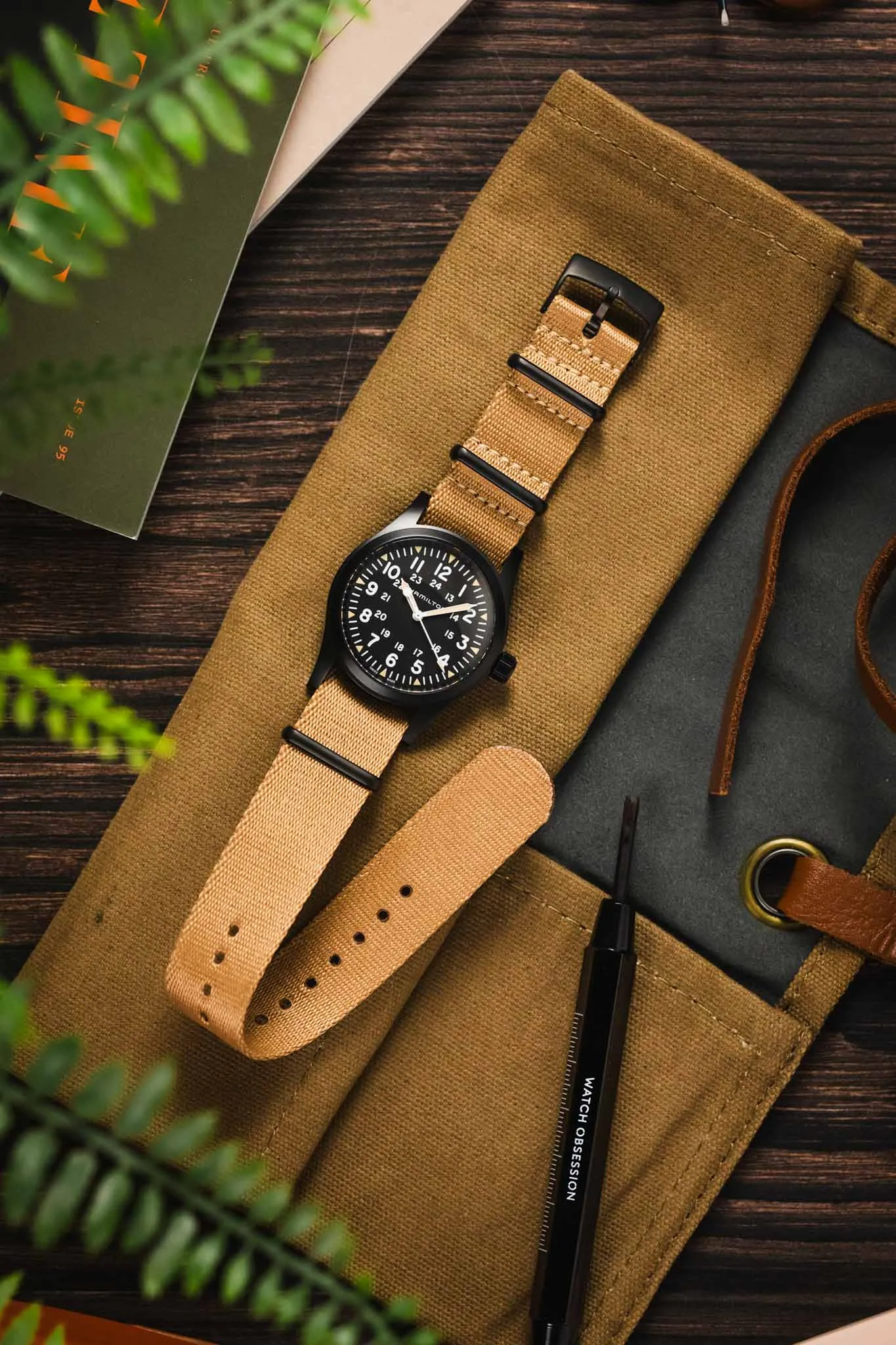 Premium Nylon Watch Strap in SAND with Black PVD Hardware