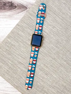 Pumpkin Latte Printed Silicone Smart Watch Band - Teal
