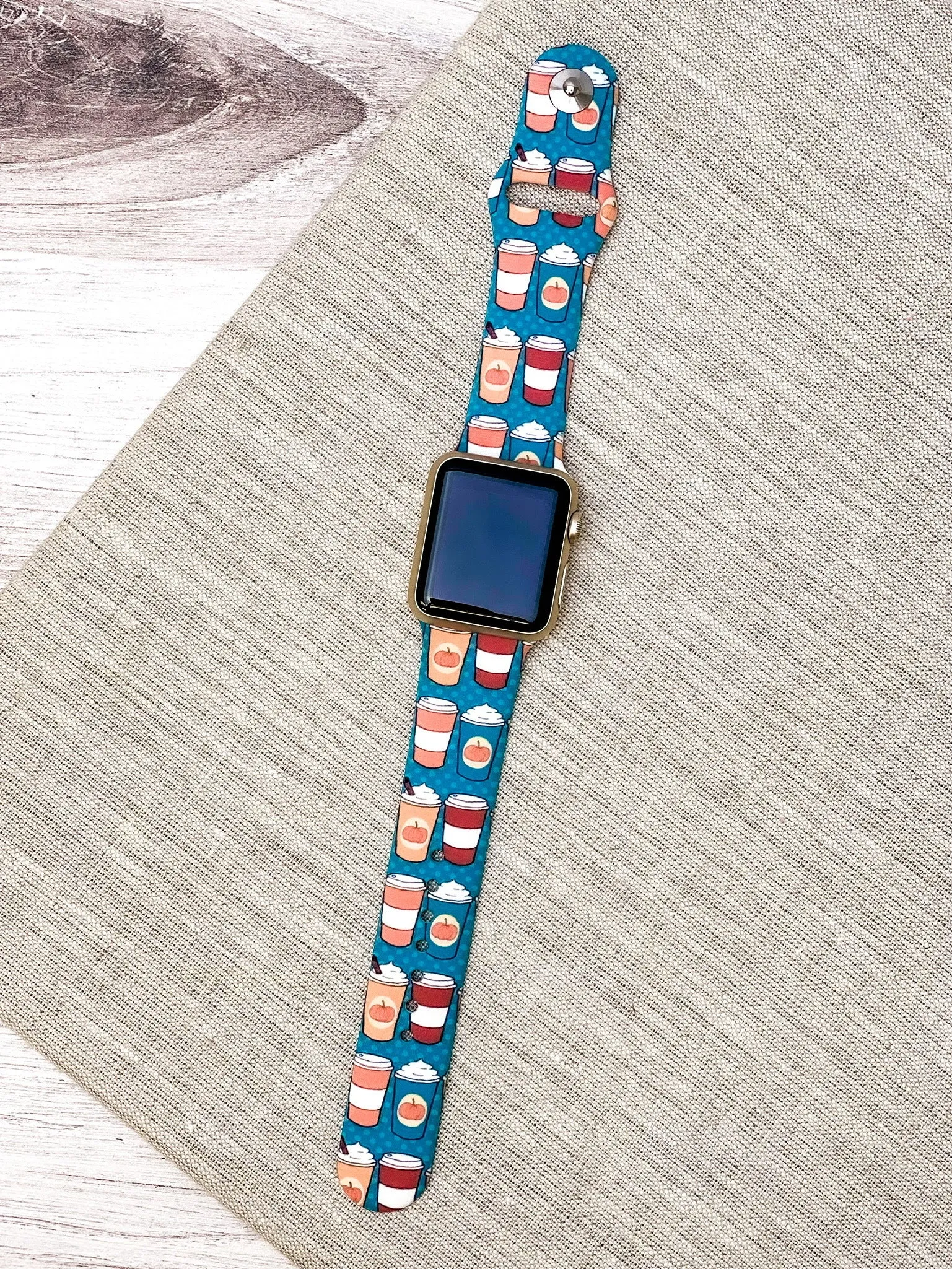 Pumpkin Latte Printed Silicone Smart Watch Band - Teal