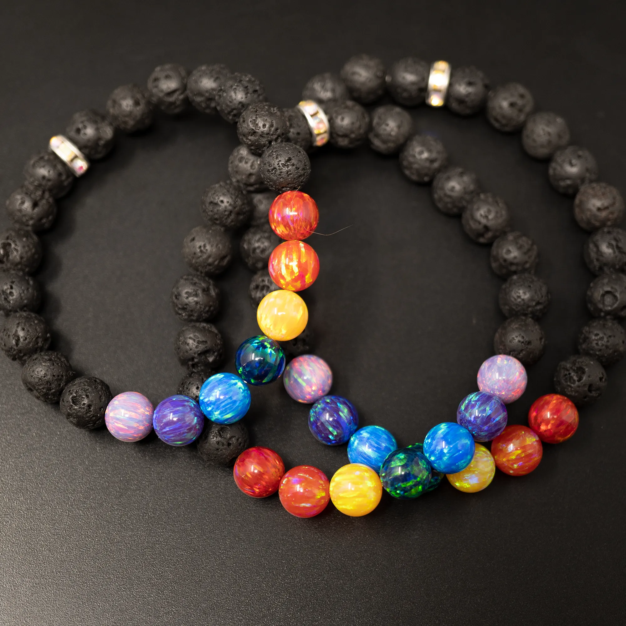 Rainbow Opal & Lava Stone Beaded Bracelet