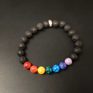 Rainbow Opal & Lava Stone Beaded Bracelet