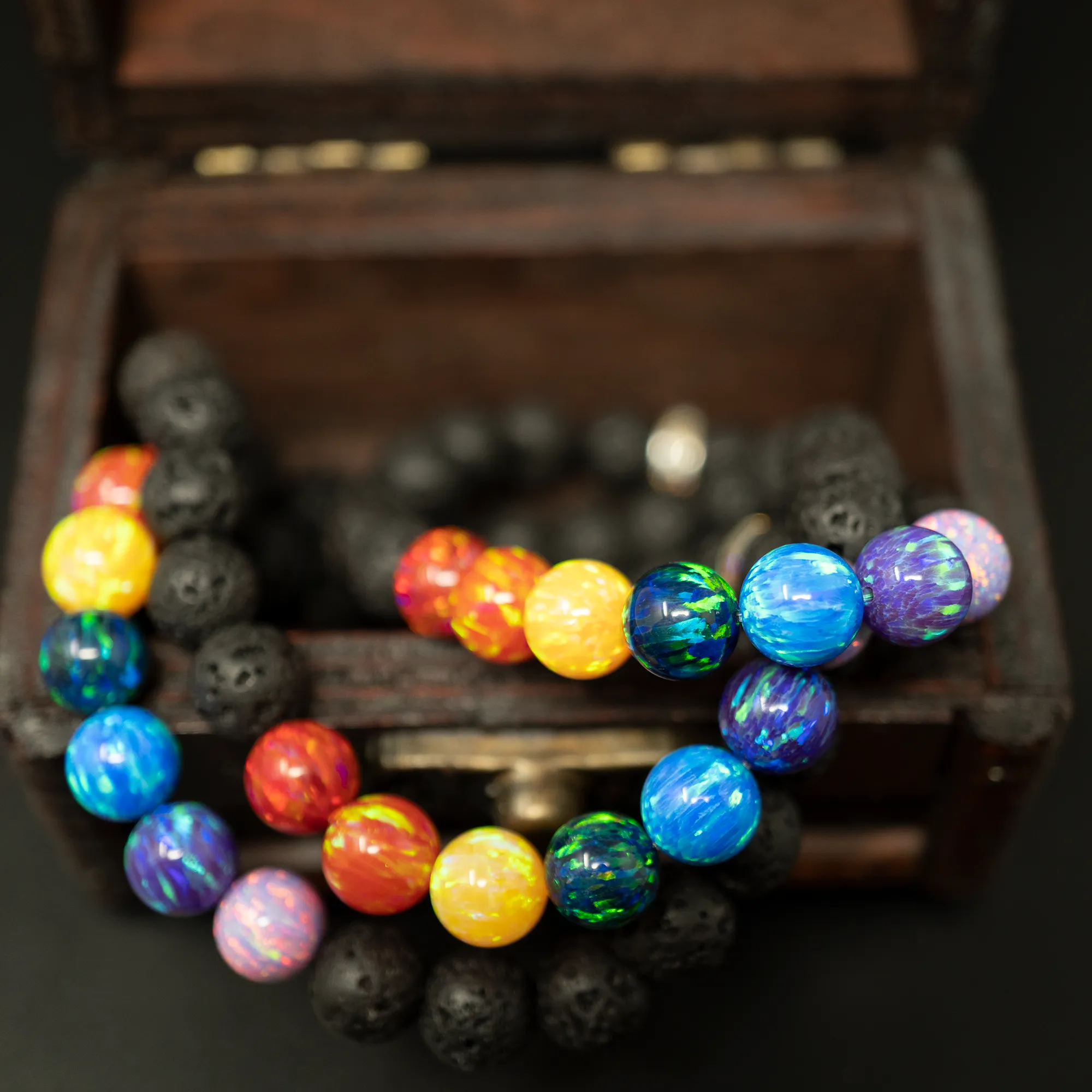 Rainbow Opal & Lava Stone Beaded Bracelet