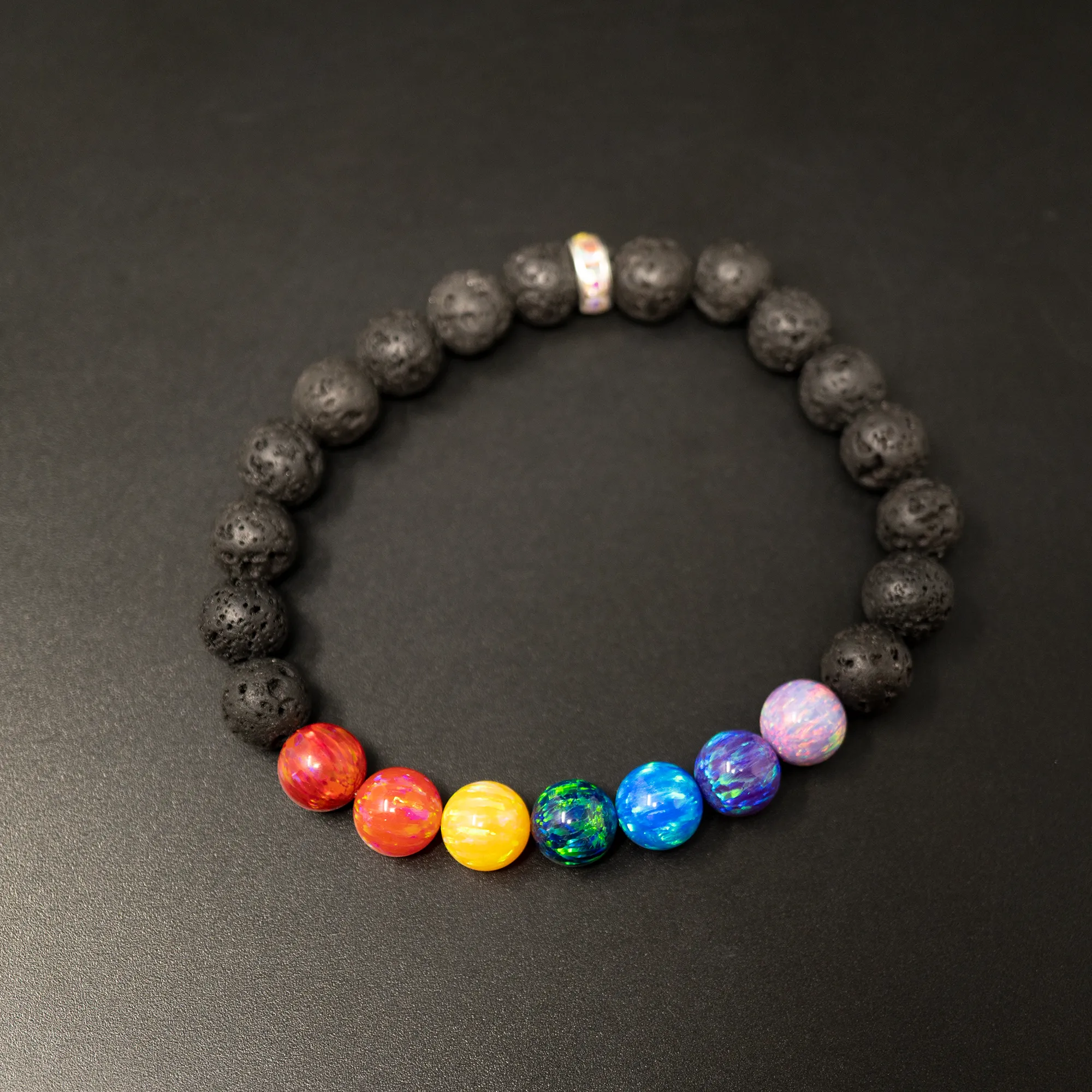Rainbow Opal & Lava Stone Beaded Bracelet