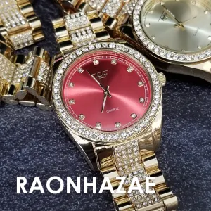 Raonhazae Hip Hop Iced Lab Diamond 14K Gold /Red Plated Watch with Stone