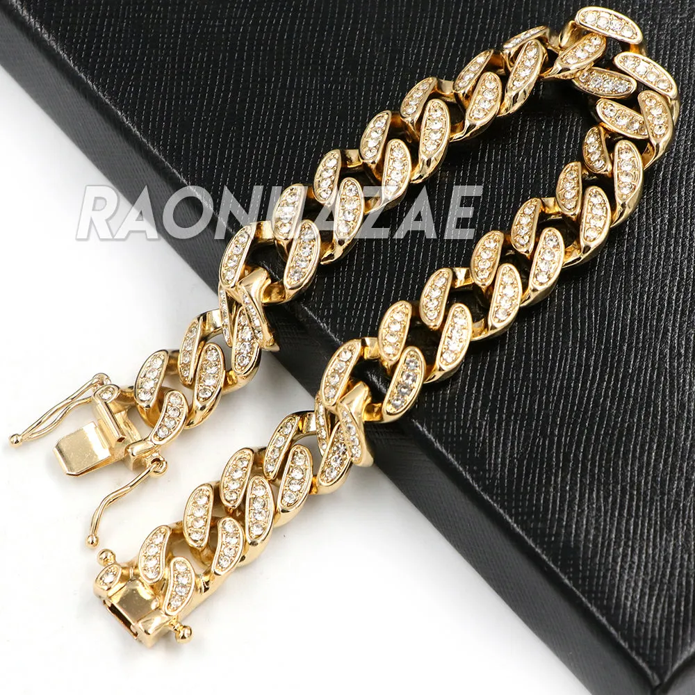 Raonhazae Hip Hop Iced Lab Diamond Watch w/ 15mm Cuban Link Bracelet Set