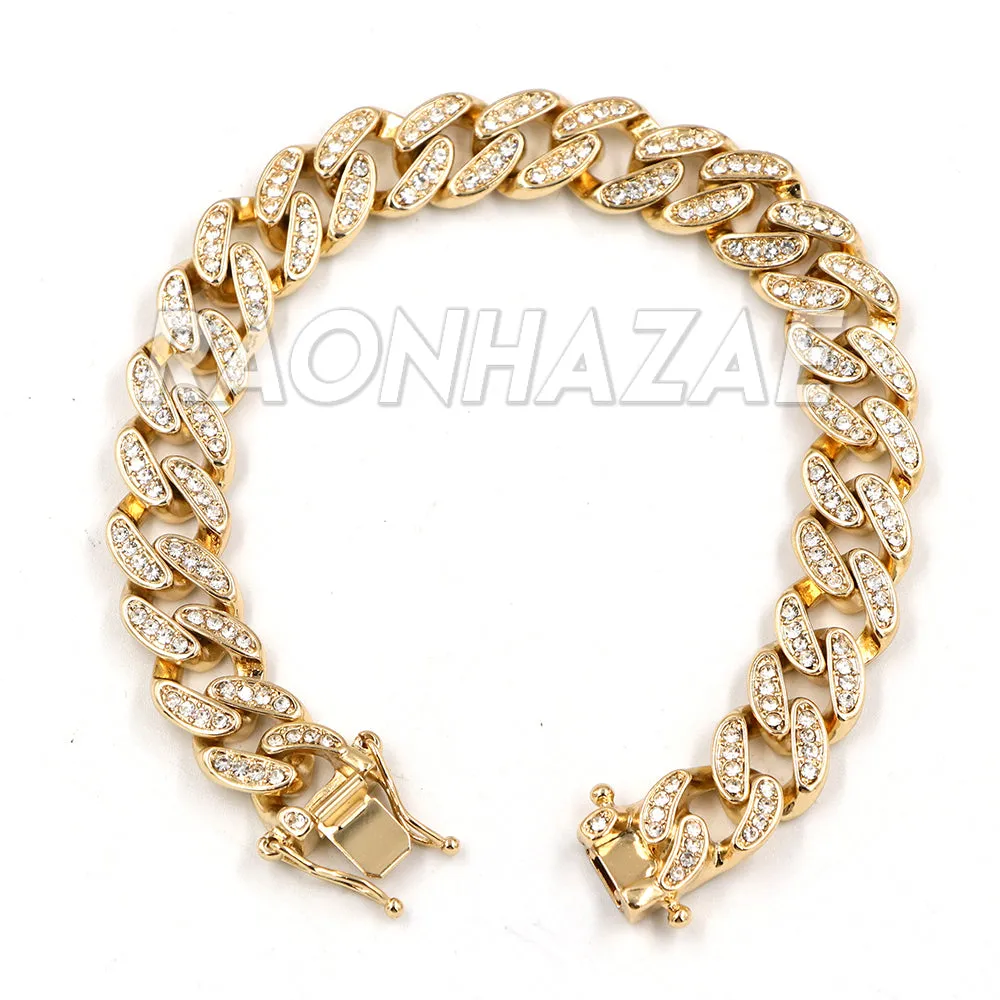 Raonhazae Hip Hop Iced Lab Diamond Watch w/ 15mm Cuban Link Bracelet Set