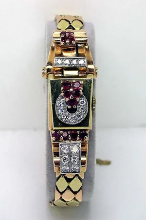 Retro Pink & Green Gold Diamond & Ruby Watch