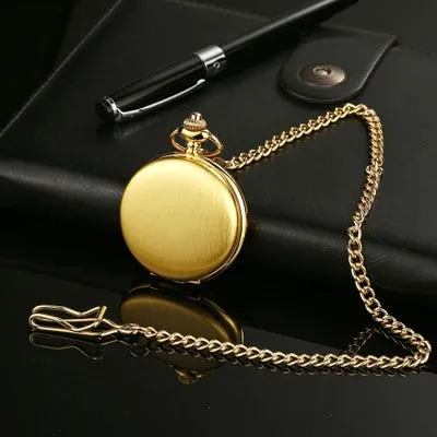 Retro Smooth Men Black Pocket Watch Silver Polish Quartz Fob Pocket Watches Pendant with Chain