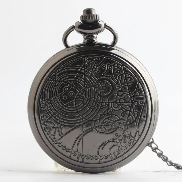 Retro Smooth Men Black Pocket Watch Silver Polish Quartz Fob Pocket Watches Pendant with Chain