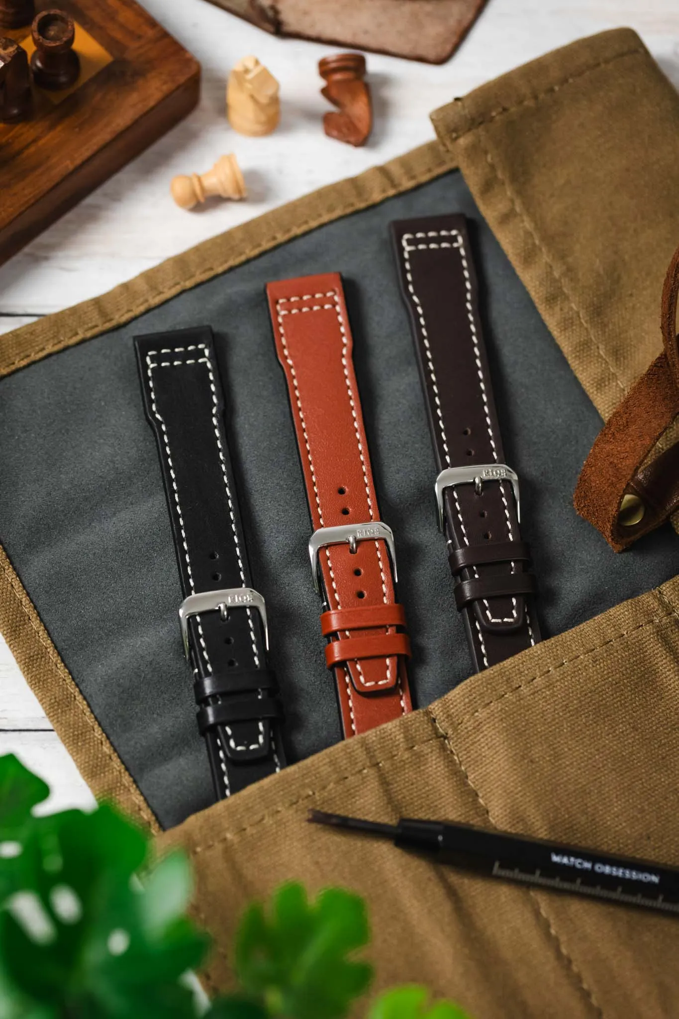 RIOS1931 BLIZZARD Genuine Calfskin Leather Watch Strap in Cognac