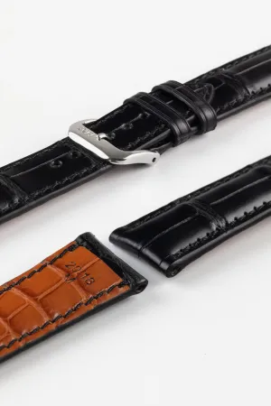 RIOS1931 MONARCH Genuine Alligator Round-Padding Watch Strap in BLACK