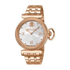 Roberto Cavalli Ladies Watch White Dial With Ip Rosegold Metal Bracelet & Case