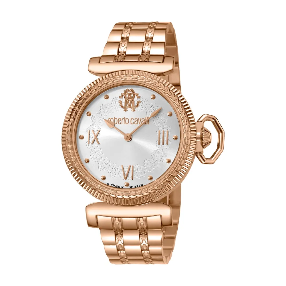 Roberto Cavalli Ladies Watch White Dial With Ip Rosegold Metal Bracelet & Case