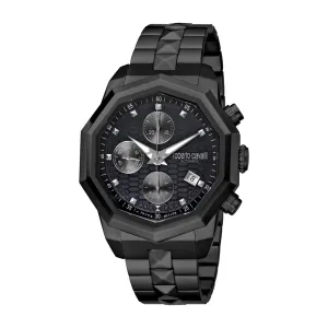Roberto Cavalli Men's Automatic Watch Black Metal Bracelet & Case With Black Silver Dial