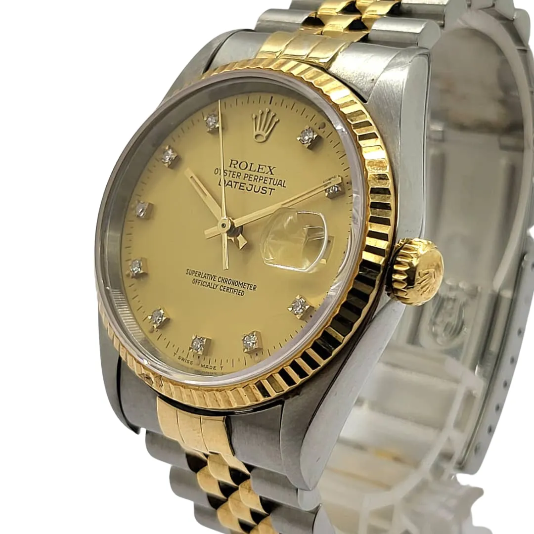Rolex 16233 Datejust 36mm Half Gold Diamond Watch