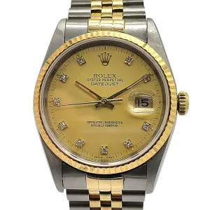 Rolex 16233 Datejust 36mm Half Gold Diamond Watch