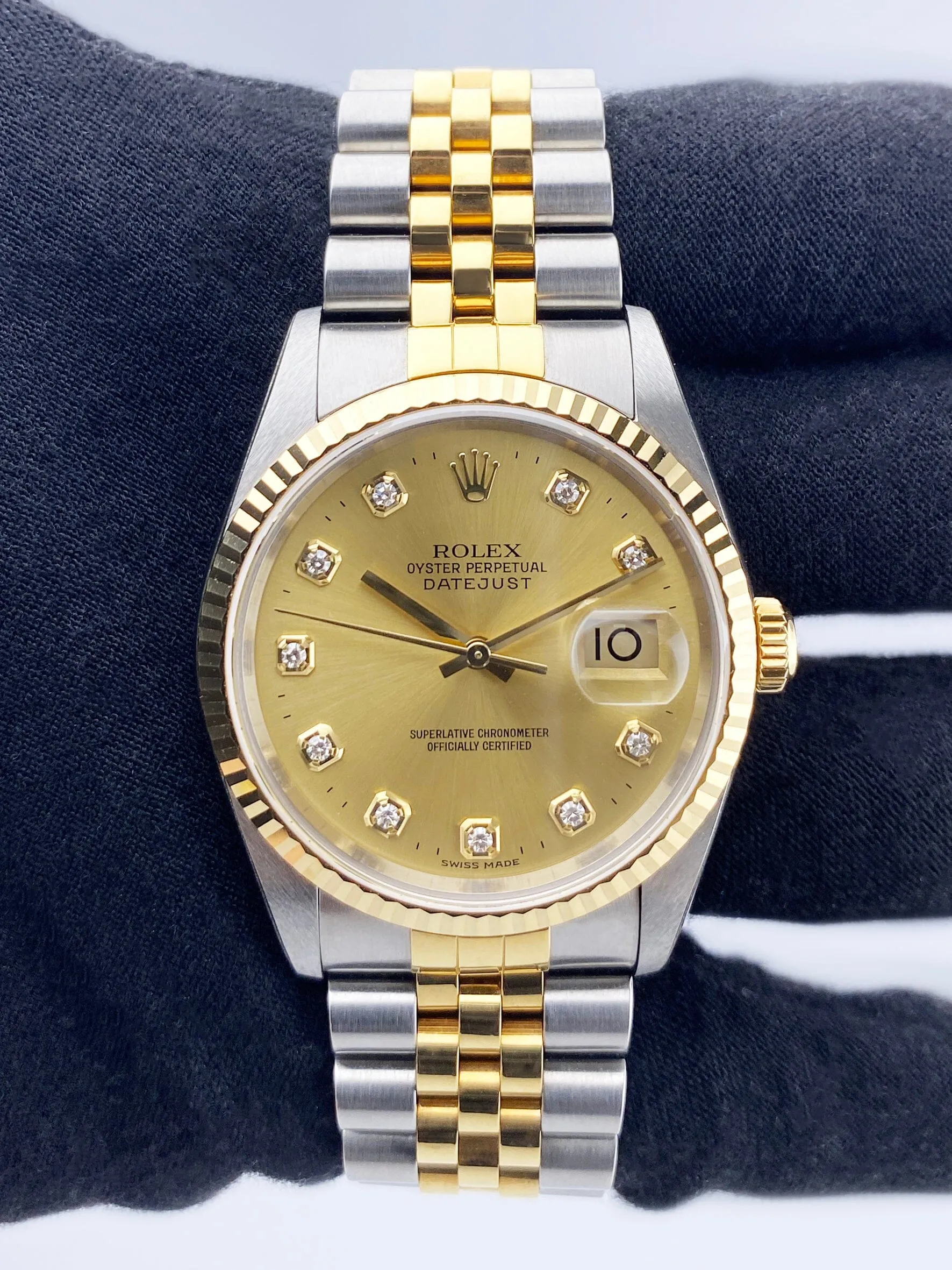 Rolex Datejust 16233 Anniversary Diamond Dial Mens Watch Box Papers