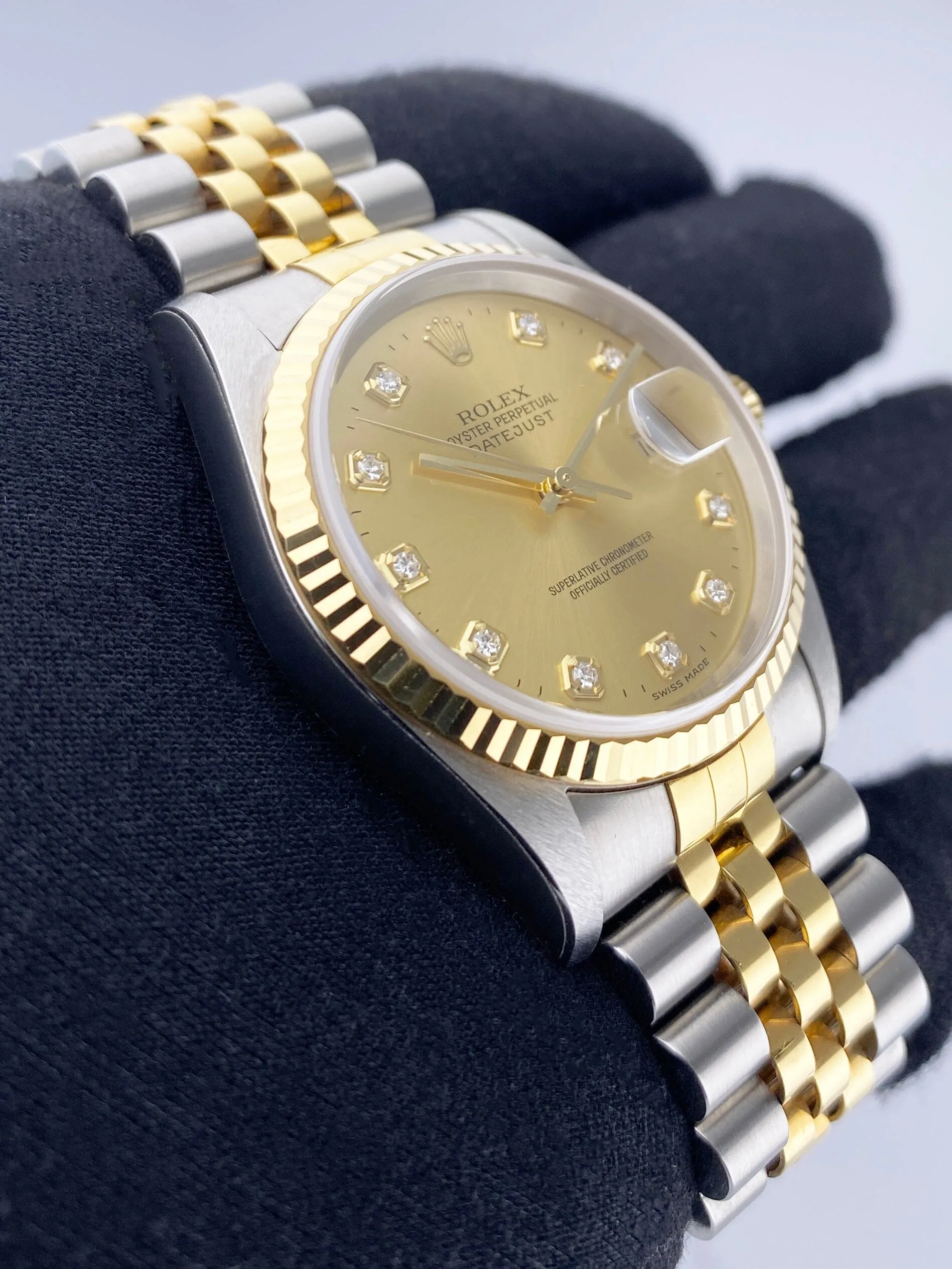 Rolex Datejust 16233 Anniversary Diamond Dial Mens Watch Box Papers