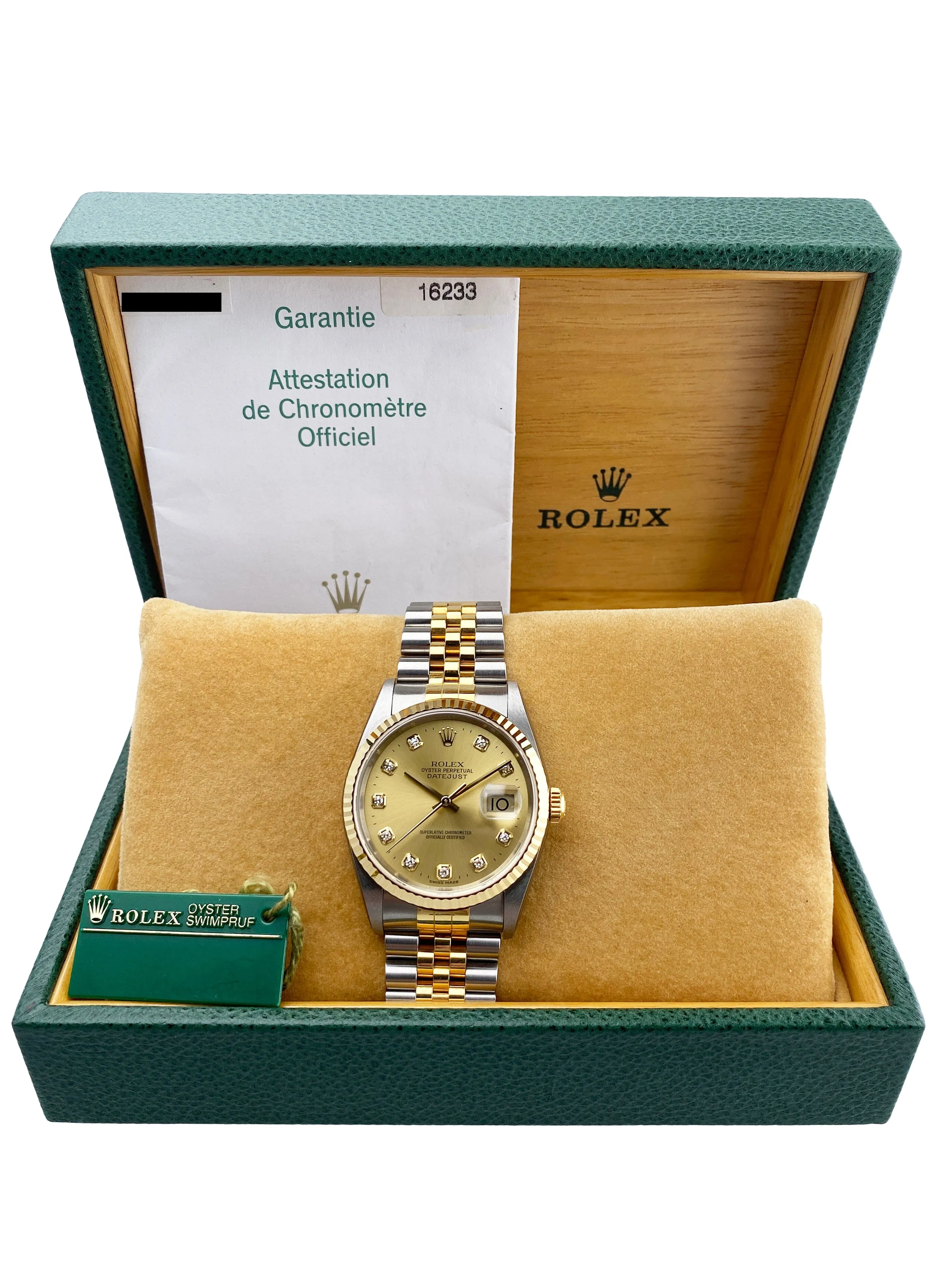 Rolex Datejust 16233 Anniversary Diamond Dial Mens Watch Box Papers