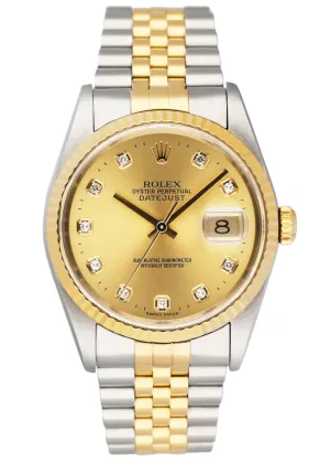 Rolex Datejust 16233 Anniversary Diamond Dial Mens Watch Box Papers