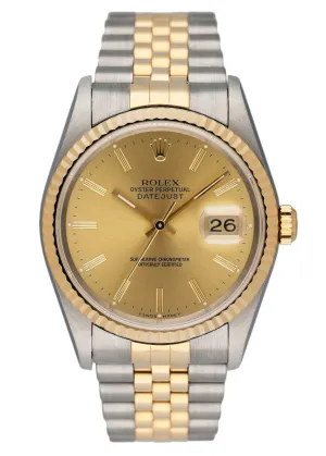 Rolex Datejust 16233 Champagne Dial Two Tone Mens Watch