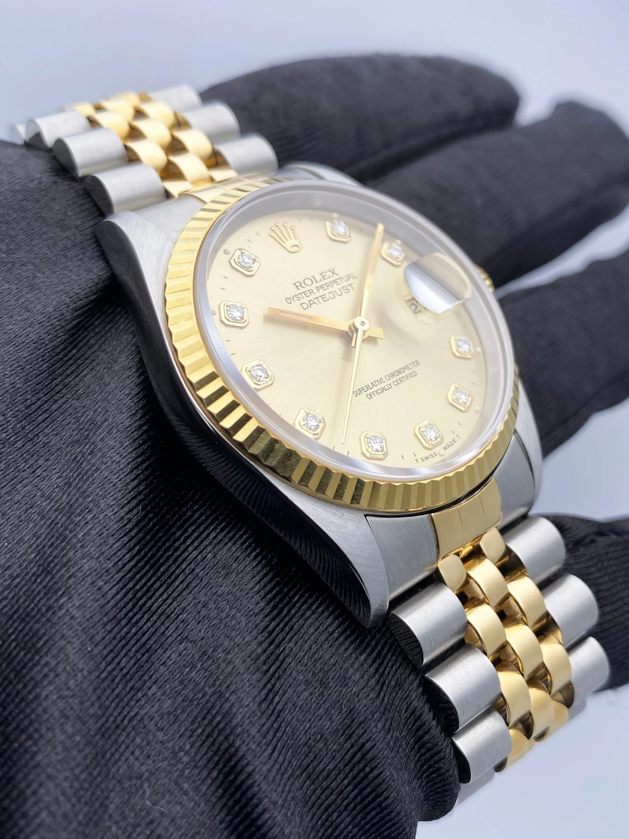 Rolex Datejust 16233 Diamond Dial Mens Watch Box Papers