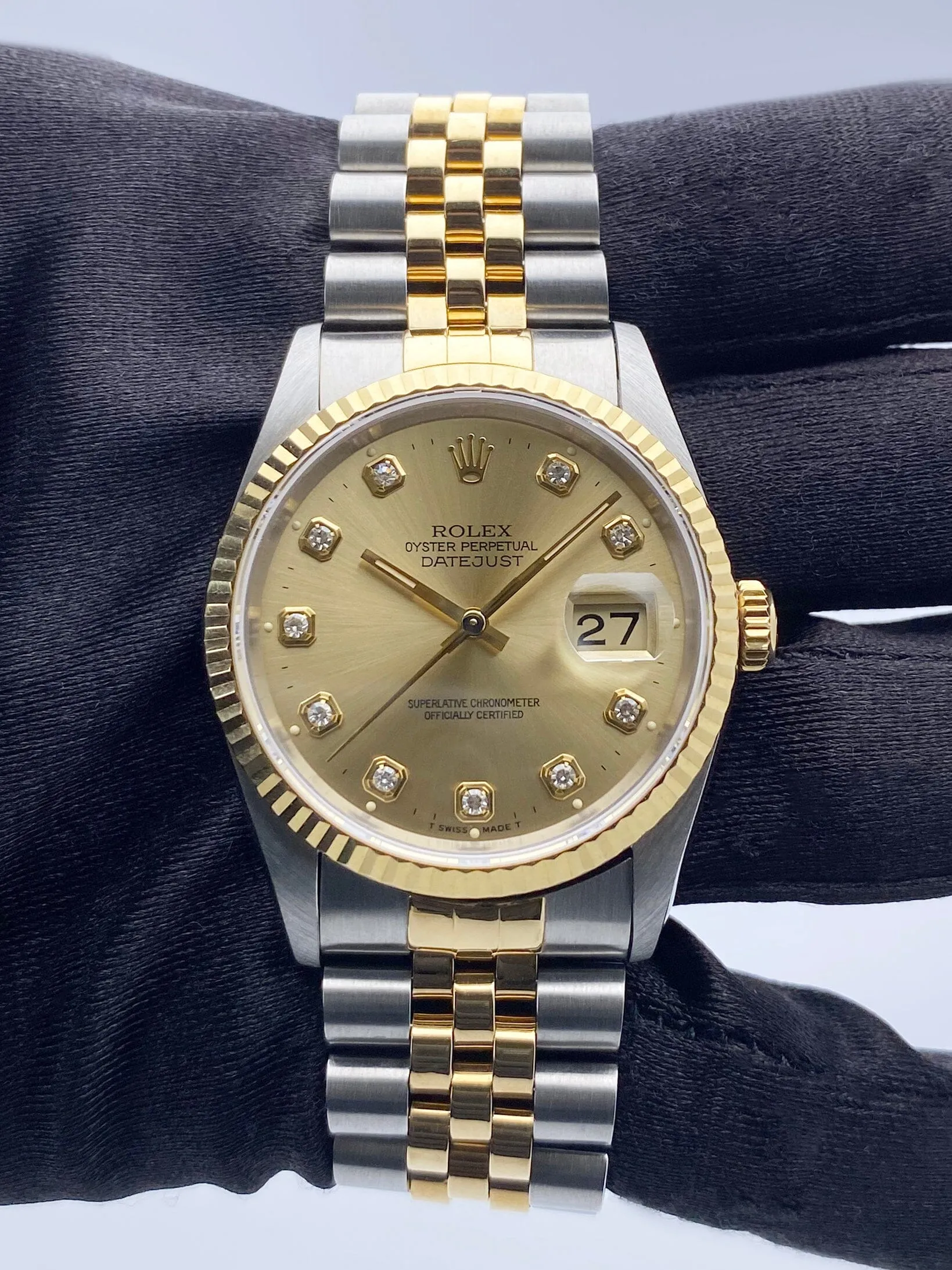 Rolex Datejust 16233 Diamond Dial Mens Watch Box Papers