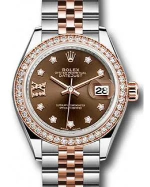 Rolex Datejust 28MM 279381 Chocolate Diamond Roman 9 o' Clock Diamond Bezel Rose Gold & Stainless Steel Jubilee