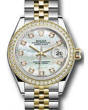 Rolex Datejust 28MM 279383 White Mother of Pearl Diamond Markers & Bezel Yellow Gold & Stainless Steel Jubilee - NEW