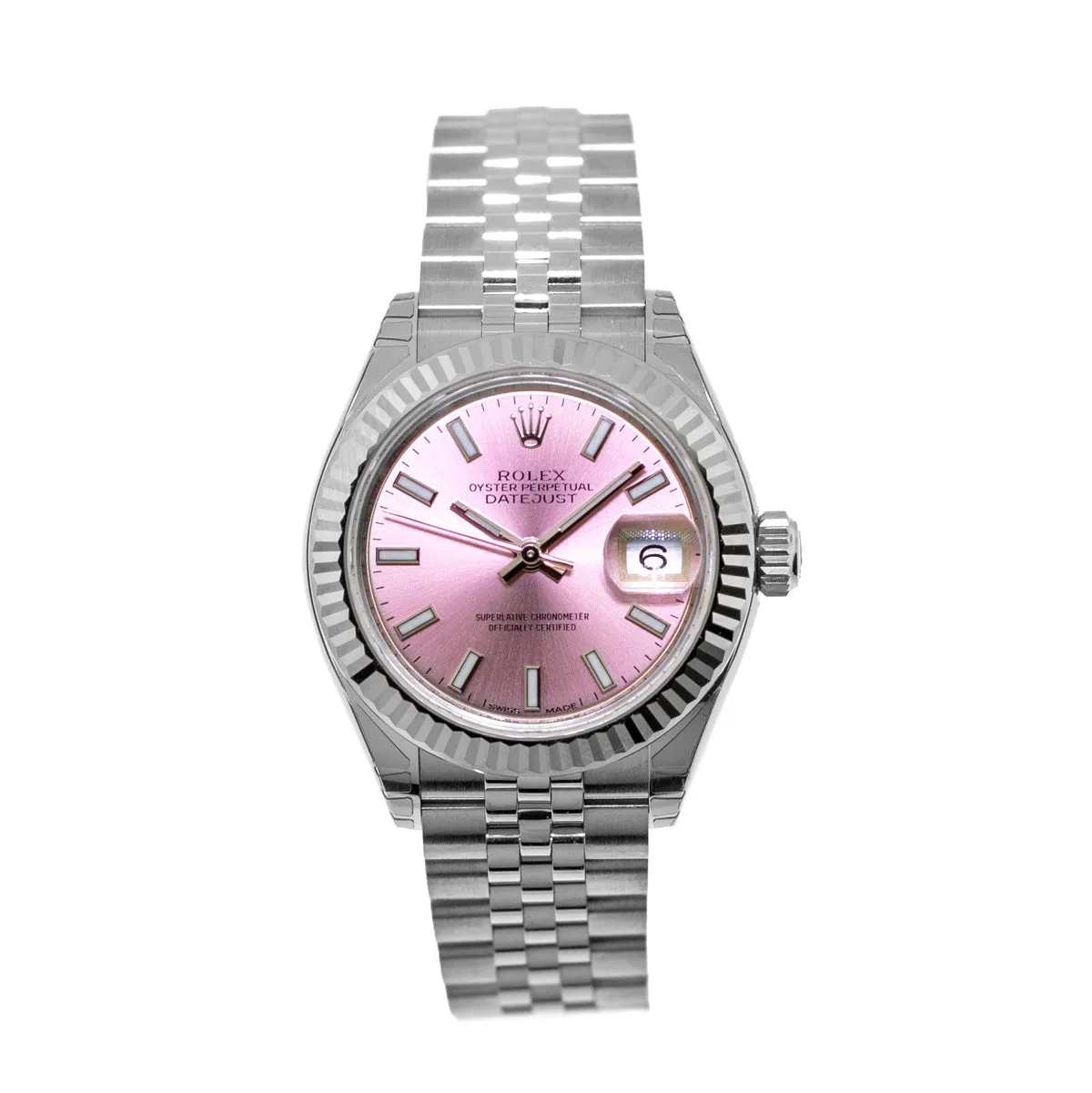 Rolex Datejust 28mm White Gold & Steel Pink Index Dial & Fluted Bezel 279174