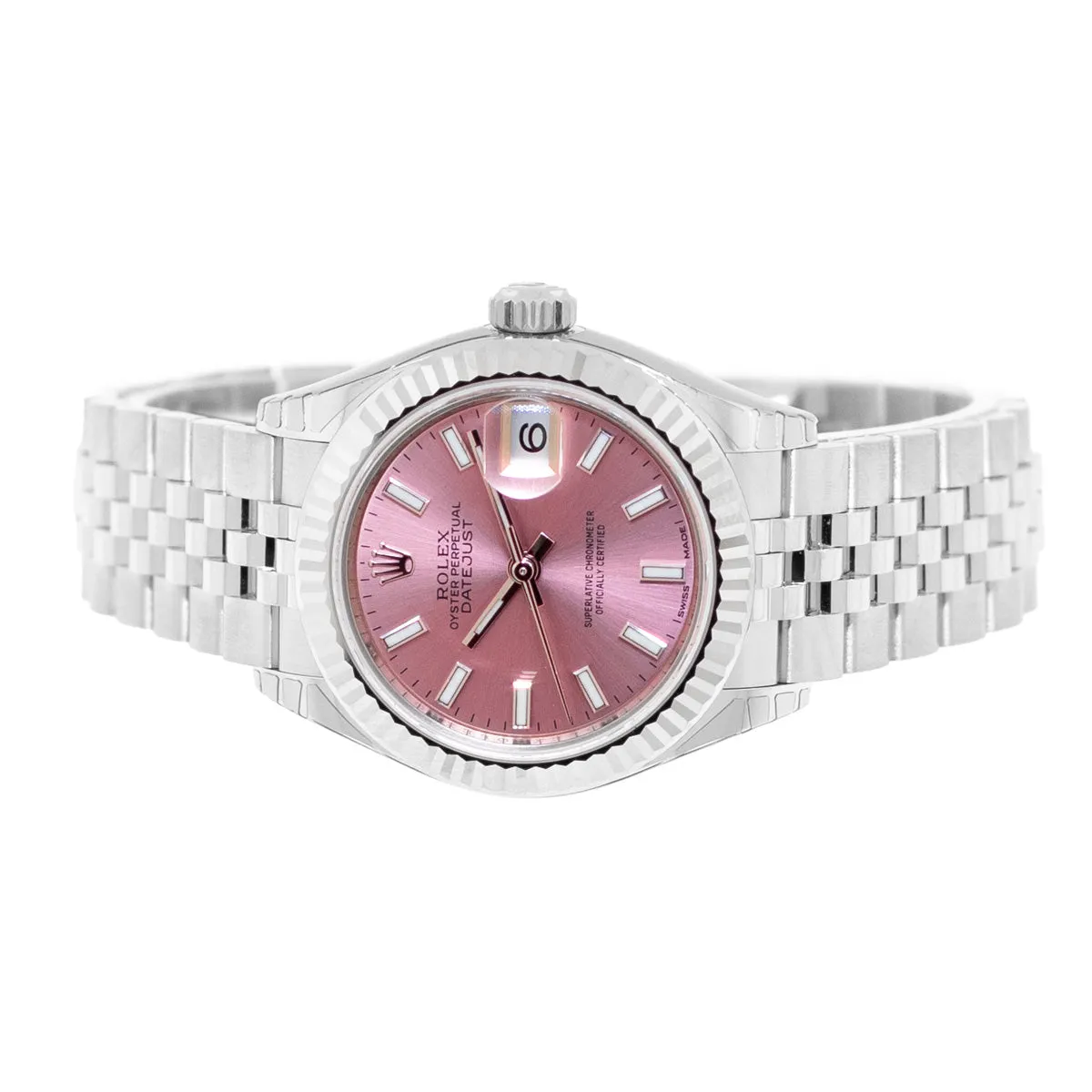 Rolex Datejust 28mm White Gold & Steel Pink Index Dial & Fluted Bezel 279174