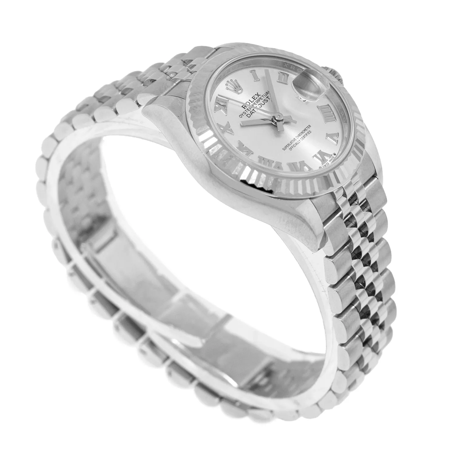 Rolex Datejust 28mm White Gold & Steel Silver Roman Dial & Fluted Bezel 279174