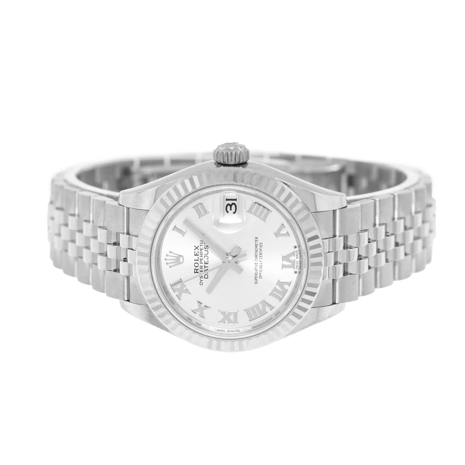Rolex Datejust 28mm White Gold & Steel Silver Roman Dial & Fluted Bezel 279174
