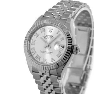 Rolex Datejust 28mm White Gold & Steel Silver Roman Dial & Fluted Bezel 279174