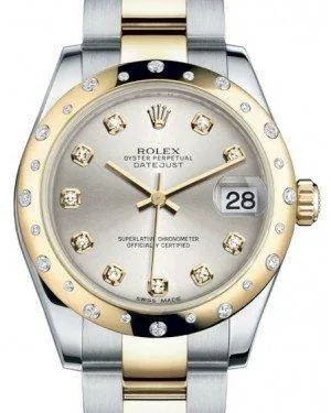 Rolex Datejust 31 Lady Midsize Yellow Gold/Steel Silver Diamond Dial & Diamond Set Domed Bezel Oyster Bracelet 178343