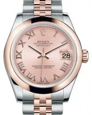 Rolex Datejust 31MM Lady Midsize Rose Gold/Steel Pink Roman Dial & Smooth Domed Bezel Jubilee Bracelet 178241 - NEW