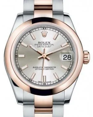 Rolex Datejust 31MM Lady Midsize Rose Gold/Steel Silver Index Dial & Smooth Domed Bezel Oyster Bracelet 178241 - NEW
