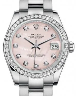 Rolex Datejust 31MM Lady Midsize White Gold/Steel Pink Mother of Pearl Diamond Dial & Diamond Bezel Oyster Bracelet 178384 - NEW