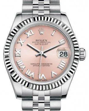 Rolex Datejust 31mm Lady Midsize White Gold/Steel Pink Roman Dial & Fluted Bezel Jubilee Bracelet 178274 - NEW