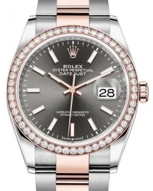 Rolex Datejust 36 Rose Gold/Steel Dark Rhodium Index Dial & Diamond Bezel Oyster Bracelet 126281RBR