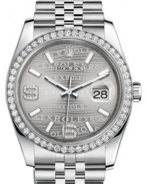 Rolex Datejust 36 White Gold/Steel Rhodium Waves Diamond Dial & Diamond Bezel Jubilee Bracelet 116244